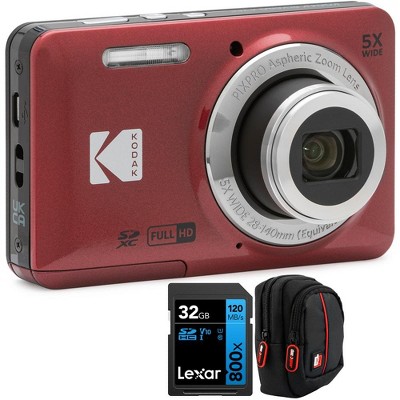 Kodak PIXPRO FZ55 Digital Camera Red + 32GB Memory Card + Camera Case