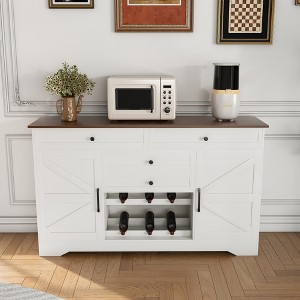 JUJABU 54" White Farmhouse Kitchen Island with Wood Top, Storage Cabinet, Adjustable Shelf & Drawer - 1 of 4