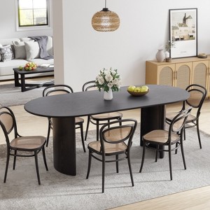 Wooakway 30"H Fashion Oval Wood Dining Table Kitchen Table Conference Table Gathering Table with Double Pedestal Black/Walnut/Natural Wood - 1 of 4