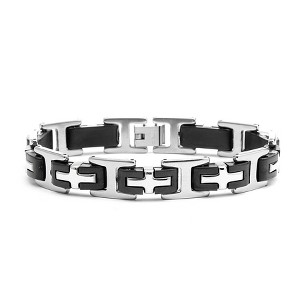 Steeltime Men's stainless steel link bracelet with black rubber - 1 of 2