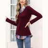 Women's Long Sleeve Contrast Collared Shirts Patchwork Work Blouse Tunics Tops - 3 of 4