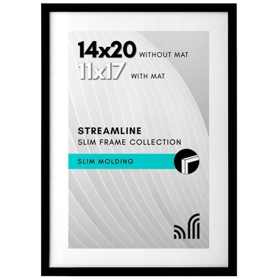 Americanflat 14x20 Picture Frame with Polished Plexiglass - Use as 11x17 Frame with Mat or 14x20 Frame Without Mat - Streamline Collection - Black