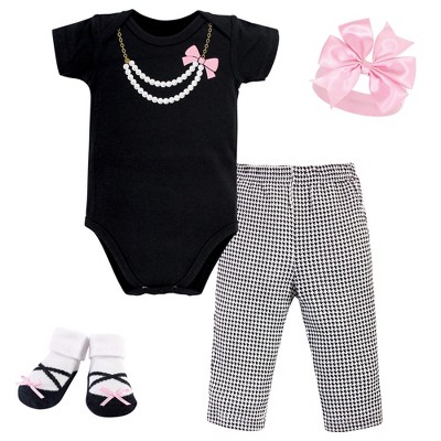 Little Treasure Baby Girl Boxed Gift Set, Black/Pink Pearls, 0-6 Months