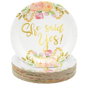 Sparkle and Bash 48-Pack Gold Foil She Said Yes Plates for Engagement Party, Bridal Shower Decorations, Bachelorette, Floral Design, 9 In - 1 of 4