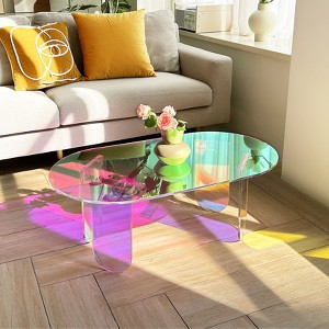 Artloge 37.4x19.7x14.2in Acrylic Iridescent Coffee Table Rainbow Color Round Side Table with PVC Mat - 1 of 4
