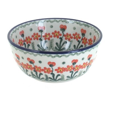 Blue Rose Polish Pottery Peach Posy Dessert Bowl