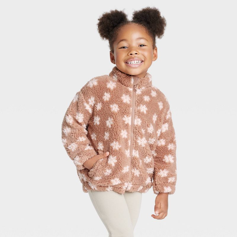 Grayson Collective Toddler Girls' Floral Faux Shearling Shacket - Brown, 1 of 6
