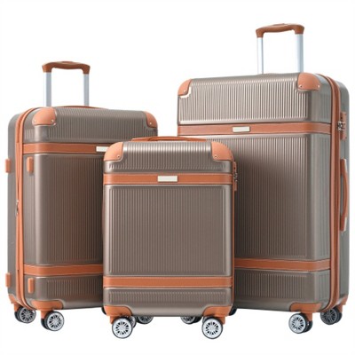 BEAFUP Set of 3  Hardshell Luggage Sets double spinner 8 wheels Suitcase with TSA Lock Lightweight 20''24''28'' , Coppery