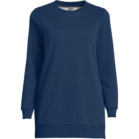 Lands' End Women's Serious Sweats Crewneck Long Sleeve Sweatshirt Tunic -  Small - Blue Print Donegal