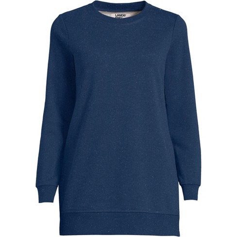 Lands' End Women's Serious Sweats Crewneck Long Sleeve Sweatshirt Tunic -  X-Small - Blue Print Donegal