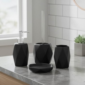 Evideco French Home Goods Diamond Bathroom Accessory Set – 4 Pieces Includes Soap Dispenser, Tumbler, Soap Dish, and Toilet Brush Holder – - 1 of 4
