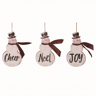 Transpac MDF Rustic Snowman Ornament Set of 3 Christmas Home Decorations