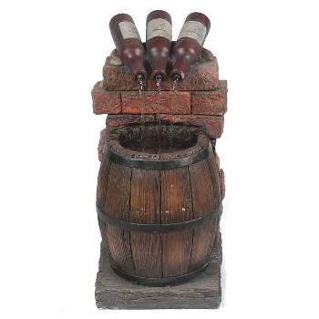 LuxenHome Resin Wine Bottle and Barrel Outdoor Fountain with LED Lights