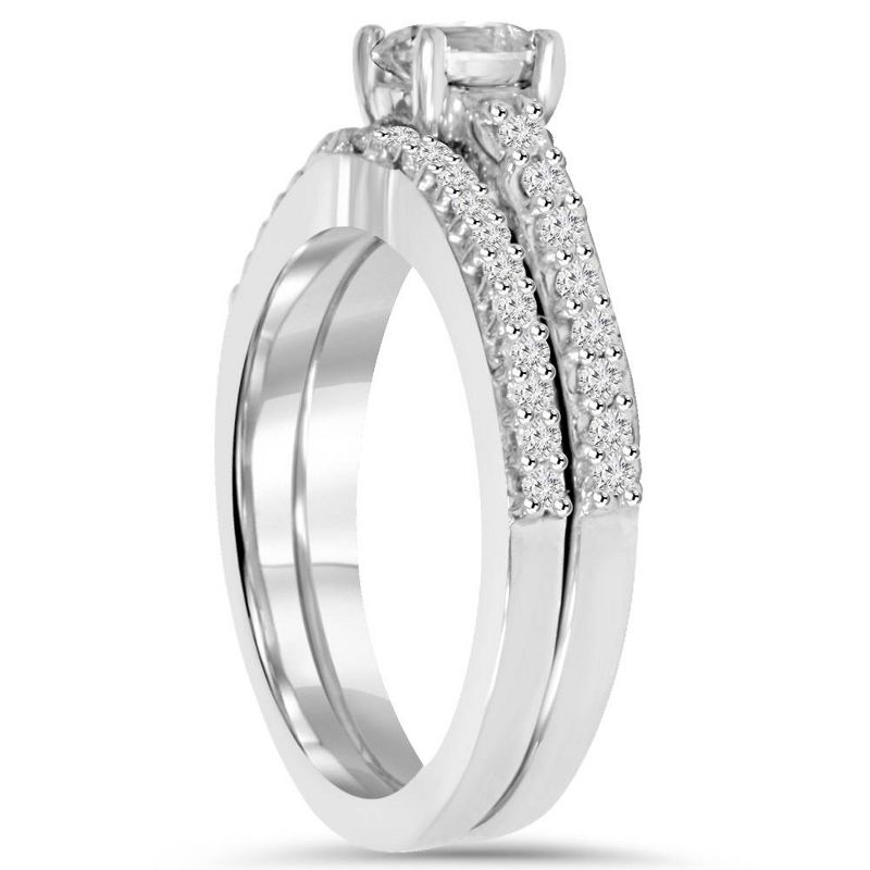 Pompeii3 1ct Pave Diamond Engagement Wedding Matching Ring Set 14K White Gold Round Cut, 3 of 5