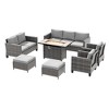 Sonkuki 7 Pieces Patio Sofa with Rectangle Fire Pit Table and Ottomans, Wicker Conversation Couch, Navy Blue Cushion - 2 of 4