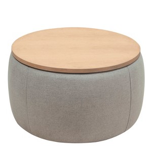 TiramisuBest 2-in-1 Round Storage Ottoman,Works as End Table and Small Seat with Hidden Storage, Dark Grey - 1 of 4