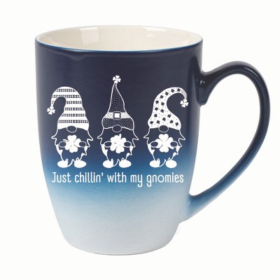 Elanze Designs Just Chillin' With My Gnomies Two Toned Ombre Matte 10 ounce New Bone China Coffee Tea Cup Mug, Navy Blue and White