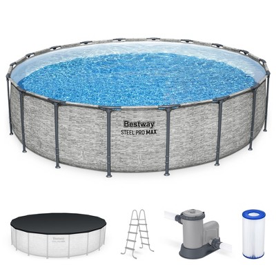 Bestway Steel Pro MAX Round Above Ground Swimming Pool Set with Metal Frame Filter Pump, Ladder, and Cover