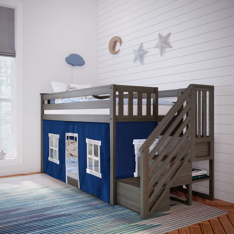 Max & Lily Twin Low Bunk Bed with Staircase and Curtains, 1 of 9