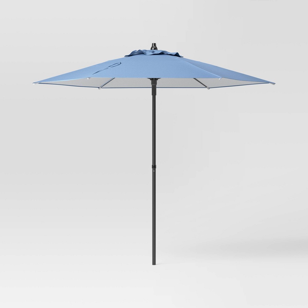 Photos - Parasol 7.5' Round Outdoor Patio Market Umbrella Quilted Blue - Room Essentials™