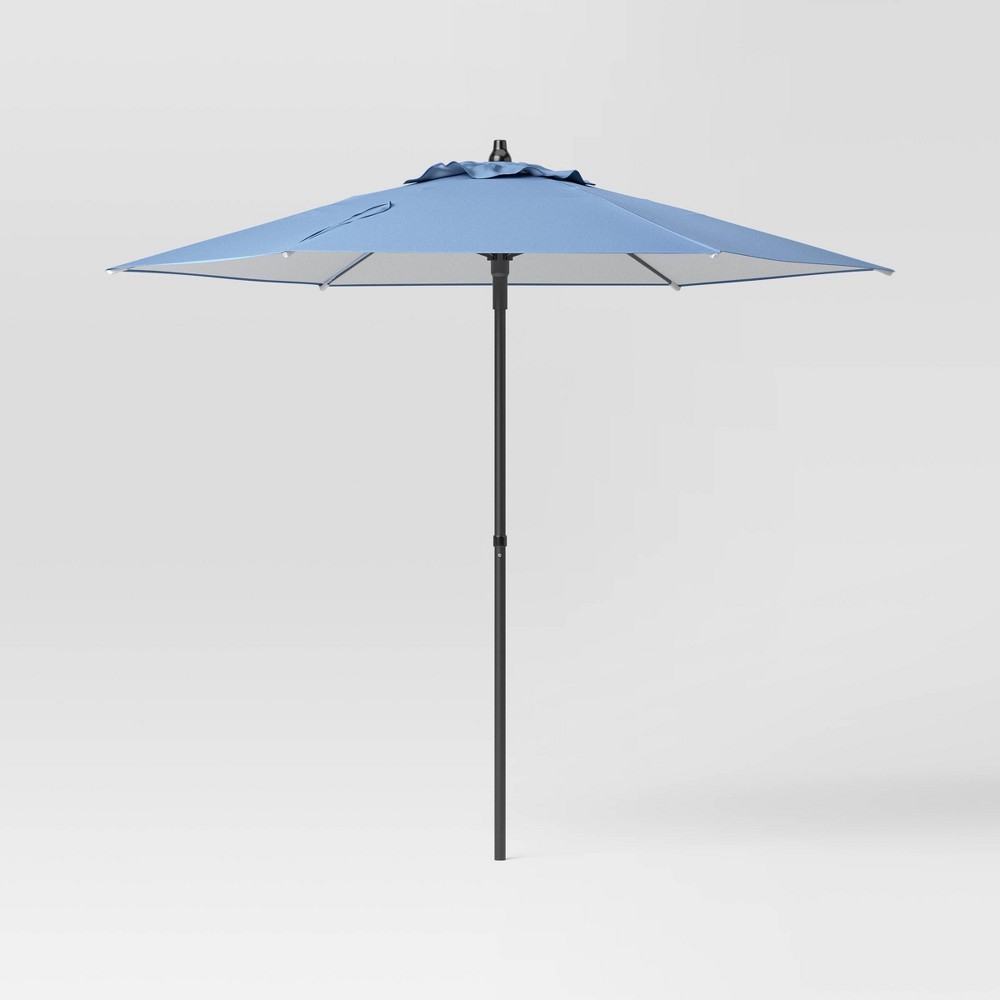 7.5' Round Outdoor Patio Market Umbrella Quilted Blue - Room Essentials™: Vented, UV-Resistant, No Tilt