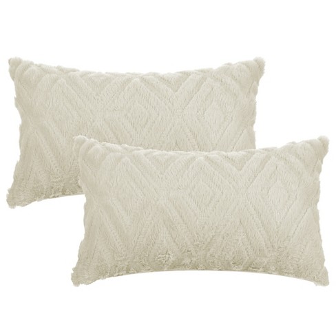 Trinity 2 Pieces Shaggy Fluffy Faux Fur Decorative Throw Pillow Cover, Taupe, 18 x 18 Inches