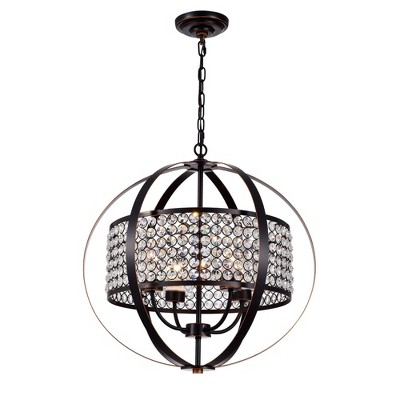 Warehouse Of Tiffany 20" x 20" x 64" 4-Light Elizabeth Globe Chandelier Black : Crystal, Adjustable Height, ETL Listed