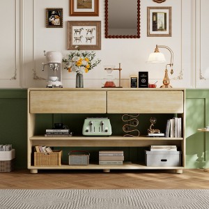 KIGFTSOD Vintage Console Table for Entryway - Drawers & Shelves, Storage-Ready for Hallway, Living Room, Natural - 1 of 4