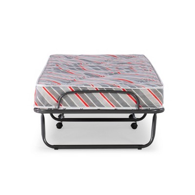 Gray Twin Metal Frame Upholstered Folding Rollaway Bed with Drawer