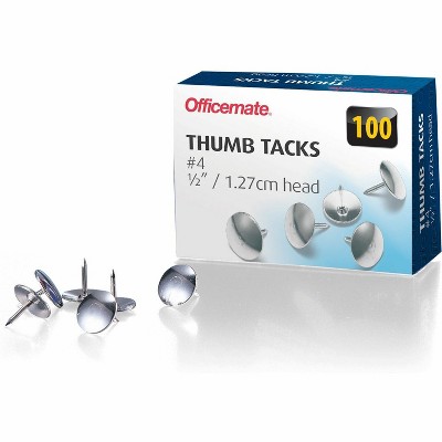 Officemate Thumb Tacks 1/2" Point 100/BX Steel 92914