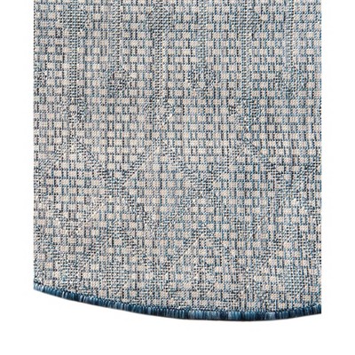 Easy-Care Oval Blue Trellis Synthetic Outdoor Rug