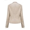 Women's Long Sleeve Leather Jacket Lapel Collar Slim Fit Biker Jacket with Beaded - 2 of 3