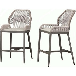 PURPLE LEAF 2 Pieces Bar Stools Patio Modern Rattan Barstools Aluminum Woven Tall Bar Chairs with Cushions for Outdoor Kitchen Island Garden - 1 of 1
