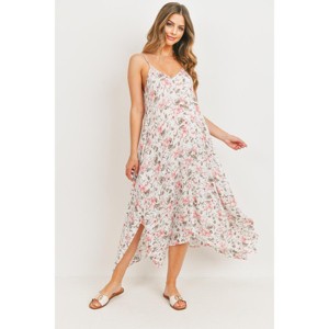 Hello Miz Women's Floral V Neck Sleeveless Spaghetti Strap Maternity Midi Dress - 1 of 4