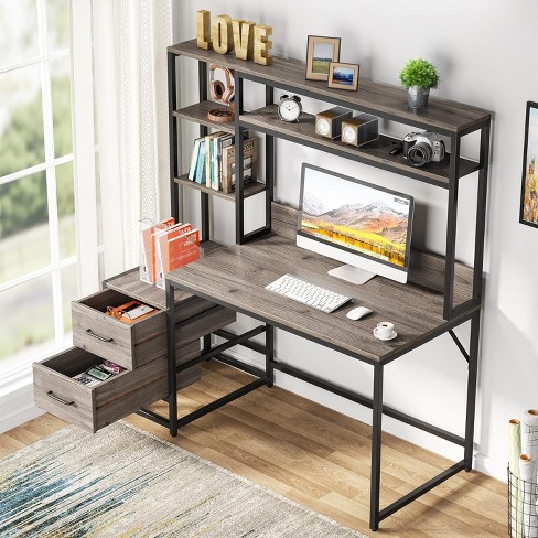 Tribesigns 55 Inch Computer Desk With 2 Drawers And Storage Shelves ...