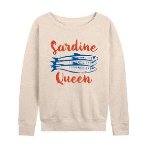 Women's - Instant Message - Sardine Queen Lightweight French Terry Wide Neck Long Sleeve Shirt - 1 of 4