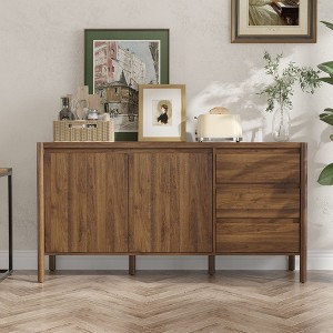 Famapy Walnut Wood Buffet Sideboard with 3 Drawers & 2 Cabinets,Mid-Century Modern Storage Cabinet for Kitchen & Dining Room - 1 of 4