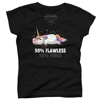 Girl's Design By Humans 50% Flawless 50% Lazy Cute Unicorn Gift By EduEly T-Shirt