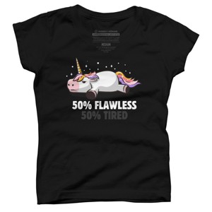 Girl's Design By Humans 50% Flawless 50% Lazy Cute Unicorn Gift By EduEly T-Shirt - 1 of 3