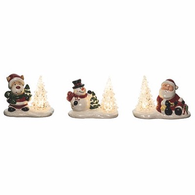 Transpac Ceramic Light Up Christmas Character Set of 3 Decorative Figurines for Home Decorations Multicolored Tabletop Battery Operated Prelit Indoor