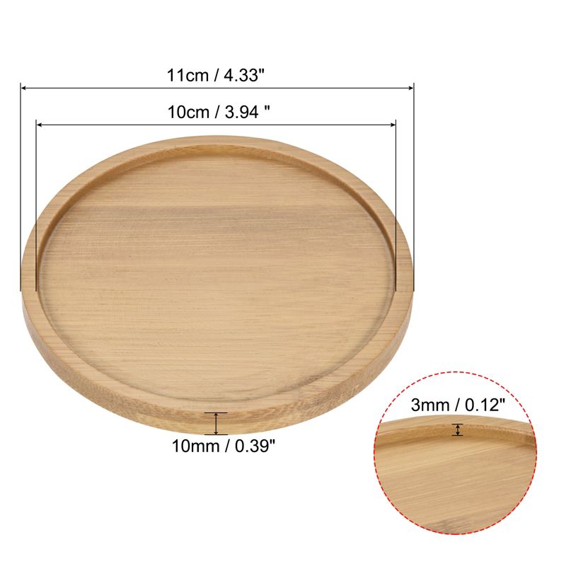 Unique Bargains Indoors Bamboo Round Plant Pot Saucers Flower Drip Tray Wood Color 6 Pcs, 2 of 6