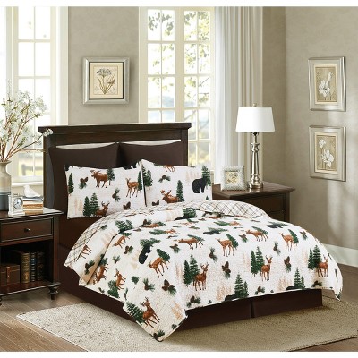 Noland Pines Brown Cotton Reversible Full Quilt Set