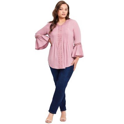 Avenue Women's Plus Size Lace Trim Tunic