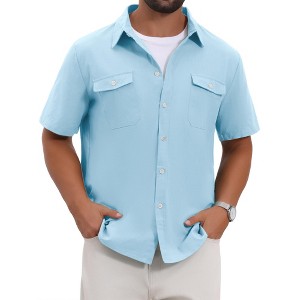 INSPIRE CHIC Men's Short Sleeves Chest Pockets Summer Beach Button Down Linen Shirts - 1 of 4