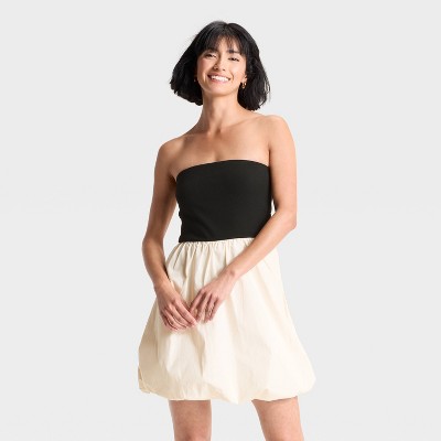 Women's Tube Bubble Mini A-Line Dress - A New Day™ Black/Cream