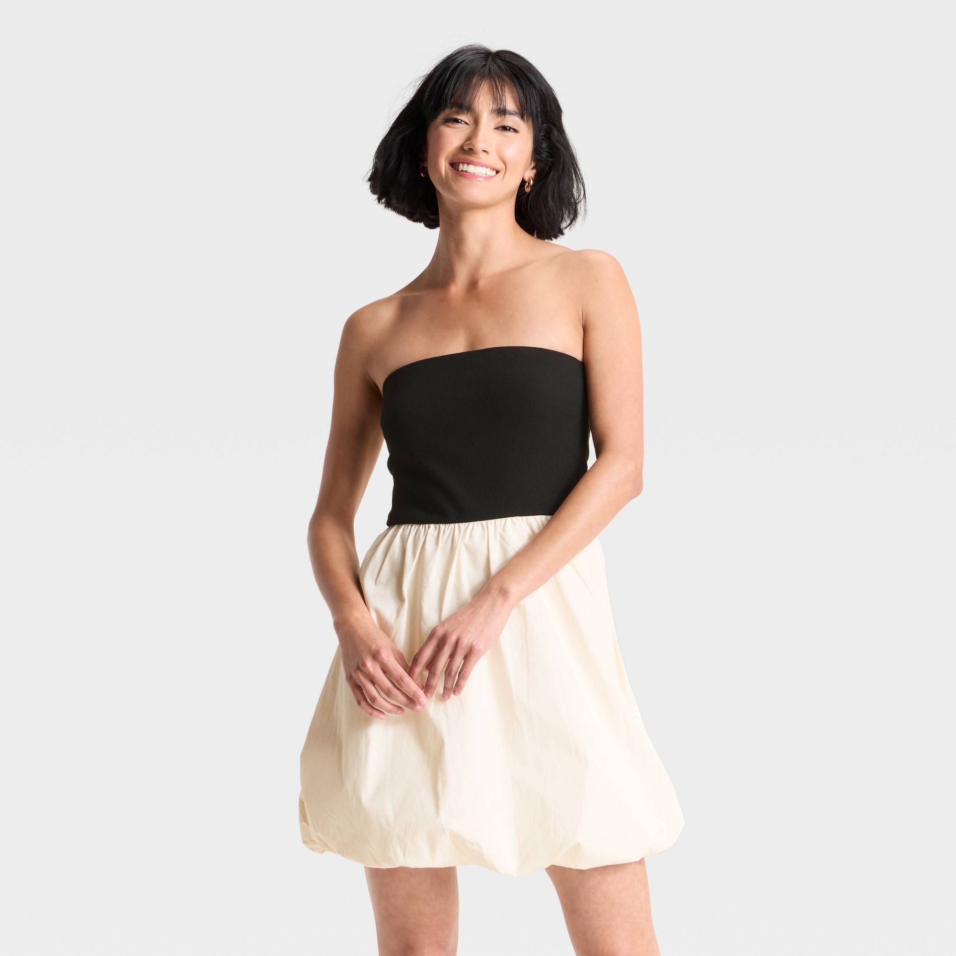 Women's Tube Bubble Mini A-Line Dress - A New Day™ Black/Cream M