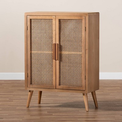 Alina Medium Oak and Rattan 2-Door Accent Storage Cabinet
