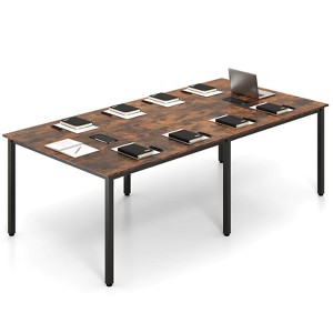 Costway 1/2 PCS 95" x 48" Large Meeting Table Seats up to 10 People 2 Cable Grommets for Office White/Brown - 1 of 4