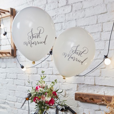 Ballons Just Married Blanc et Ocre Doré x10