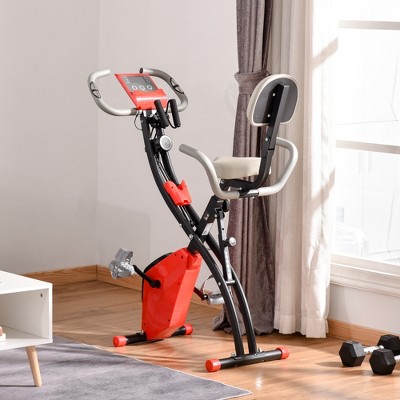 Soozier Folding Upright Exercise Bike, Recumbent Stationary Cycling with Resistance Band